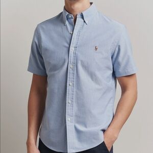 Ralph Lauren Boy's Youth Sz M Blue Oxford Short Sleeve Shirt Slim Fit Cotton